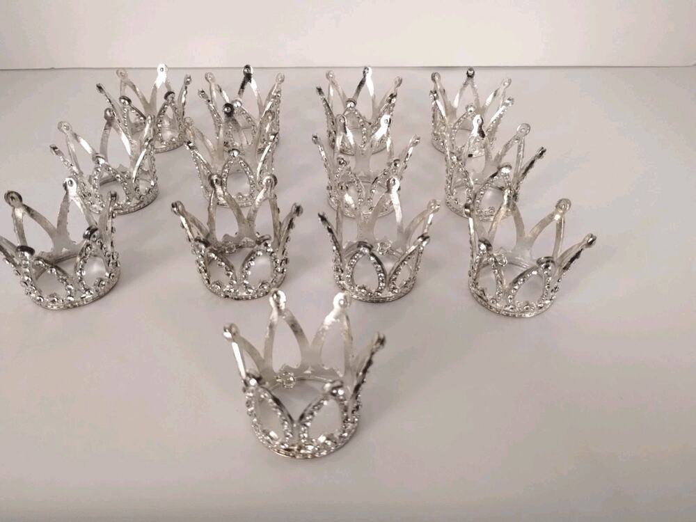 Mini Crown Silver/Metal Cake Toppers Flower Bouquet Style 1.5 Inches - LOT- 13